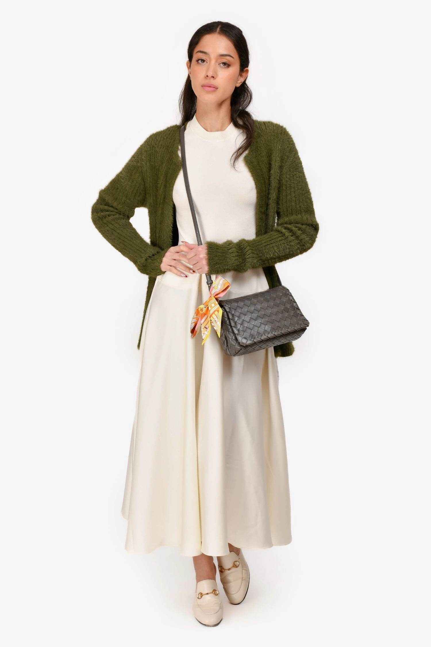 Bottega Venetta Grey Leather Intrecciato Flag bag