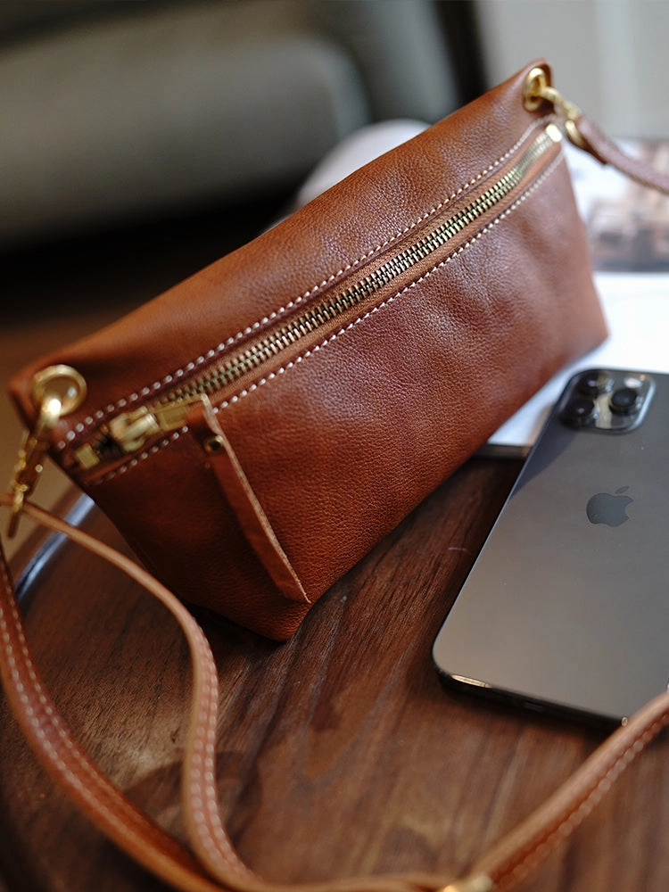 Brown Leather Small Shoulder Bag Trendy Women Brown Crossbody Purse for Women