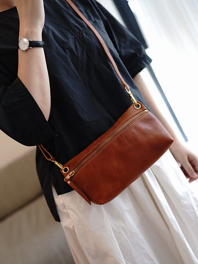 Brown Leather Small Shoulder Bag Trendy Women Brown Crossbody Purse for Women