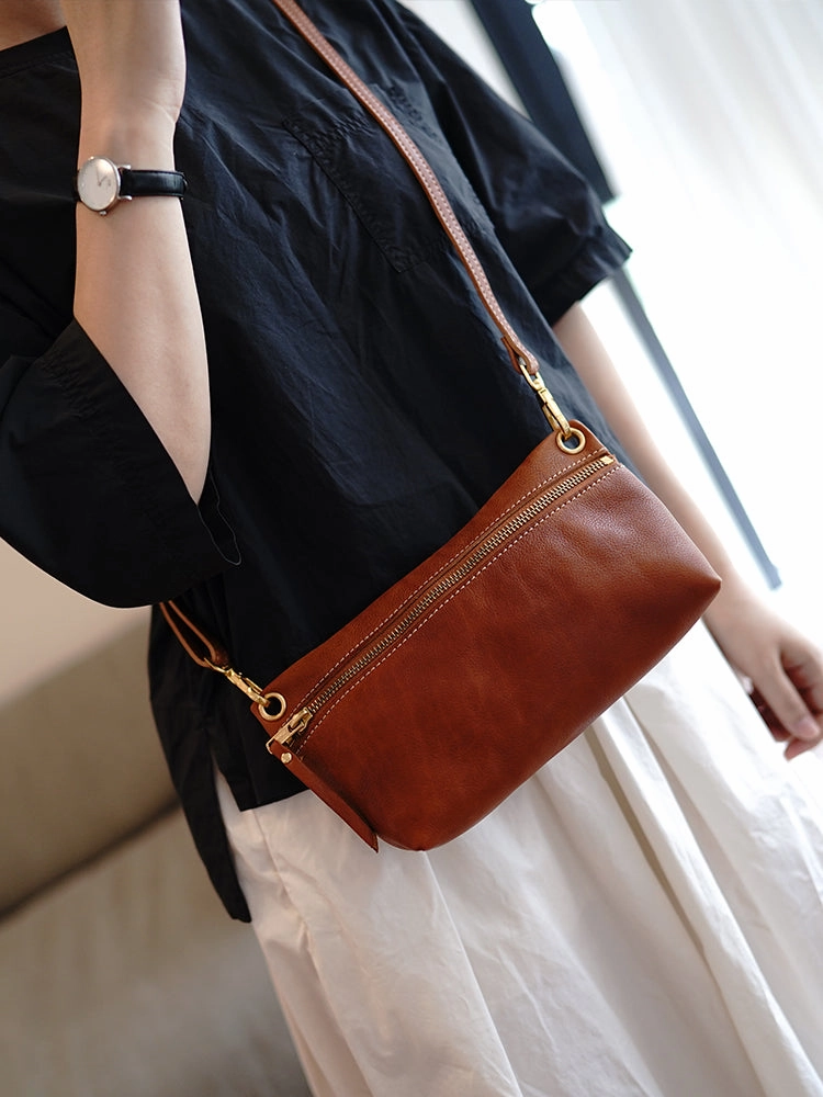 Brown Leather Small Shoulder Bag Trendy Women Brown Crossbody Purse for Women