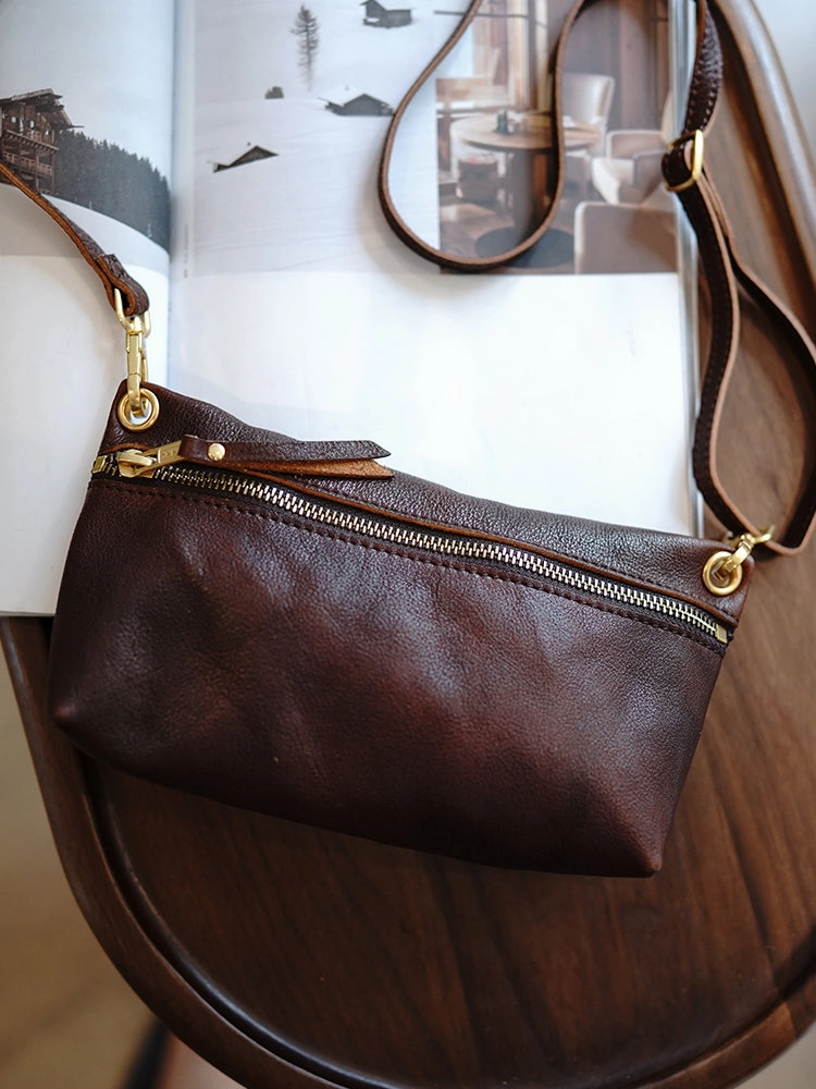 Brown Leather Small Shoulder Bag Trendy Women Brown Crossbody Purse for Women