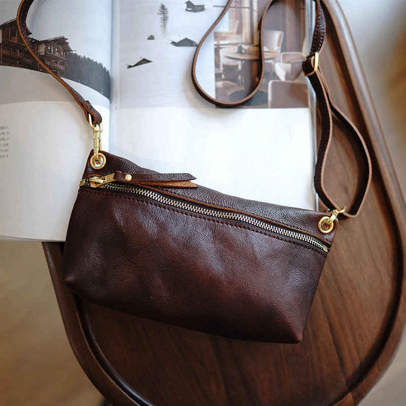 Brown Leather Small Shoulder Bag Trendy Women Brown Crossbody Purse for Women
