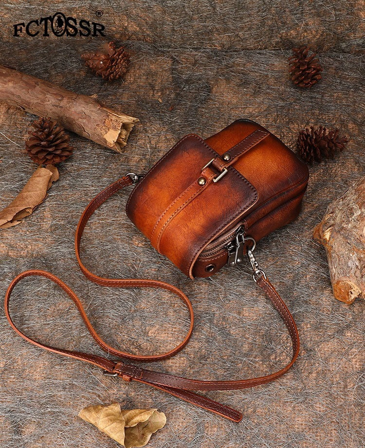 Brown Leather Womens VIntage Phone Shoulder Bag Small Side Bag Handmade Crossbody Purse for Ladies