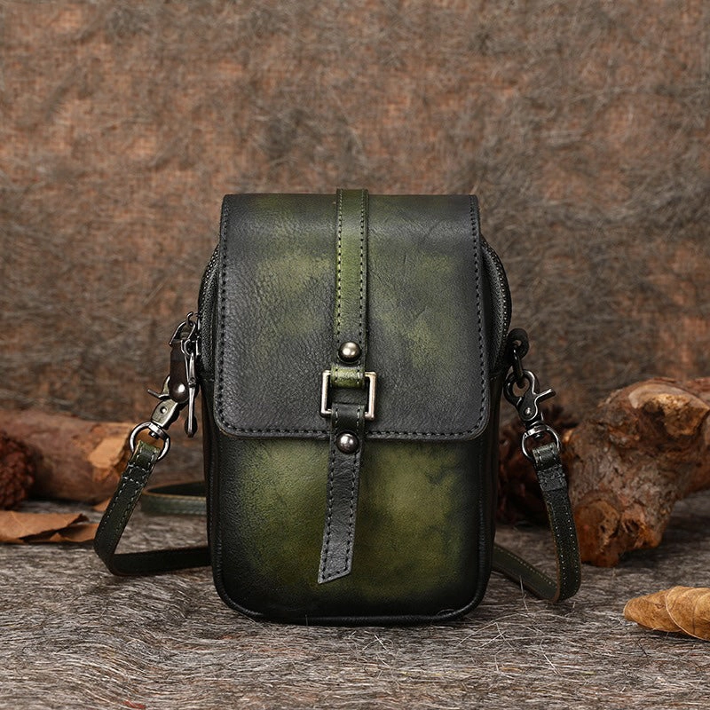 Brown Leather Womens VIntage Phone Shoulder Bag Small Side Bag Handmade Crossbody Purse for Ladies