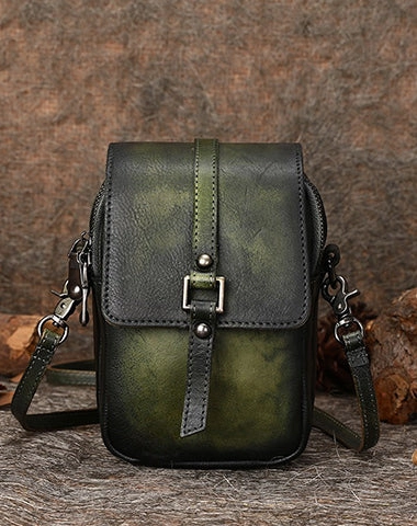 Brown Leather Womens VIntage Phone Shoulder Bag Small Side Bag Handmade Crossbody Purse for Ladies