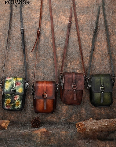 Brown Leather Womens VIntage Phone Shoulder Bag Small Side Bag Handmade Crossbody Purse for Ladies