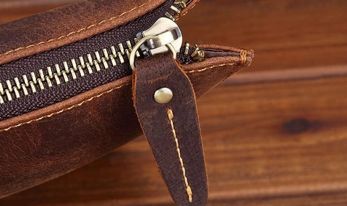 Brown MENS LEATHER SLIM ZIPPER CLUTCH WRISTLET PURSE CLUTCH BAGs FOR MEN