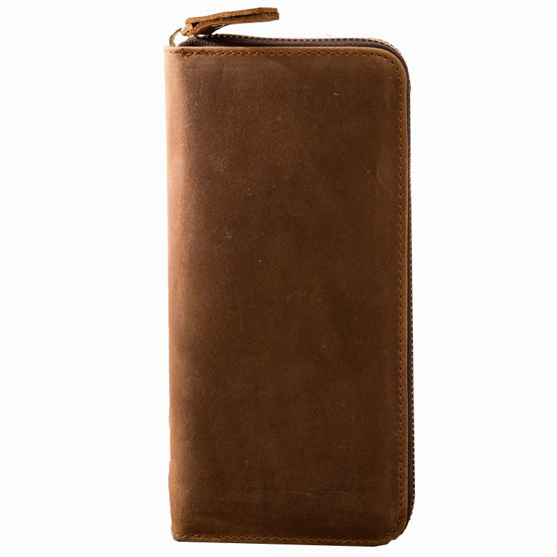 Brown Vintage Cool Mens Zipper long Wallet Leather Wallet Bifold Long Wallets Clutch for Men