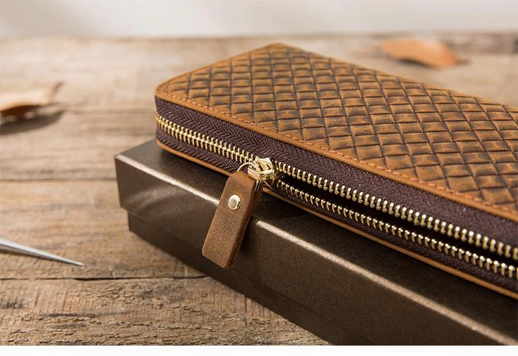 Brown Vintage Cool Mens Zipper long Wallet Leather Wallet Bifold Long Wallets Clutch for Men