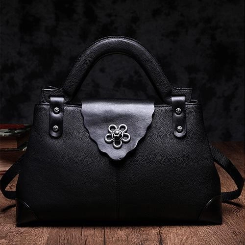 Brown Vintage Leather Ladies Satchel Handbag Black Shoulder Bag Purse for Women