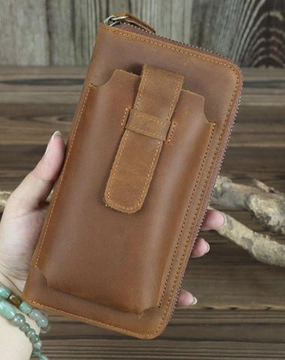 Brown Vintage Leather Long Wallet for Men Bifold Black COffee Phone Clutch Wallet For Men