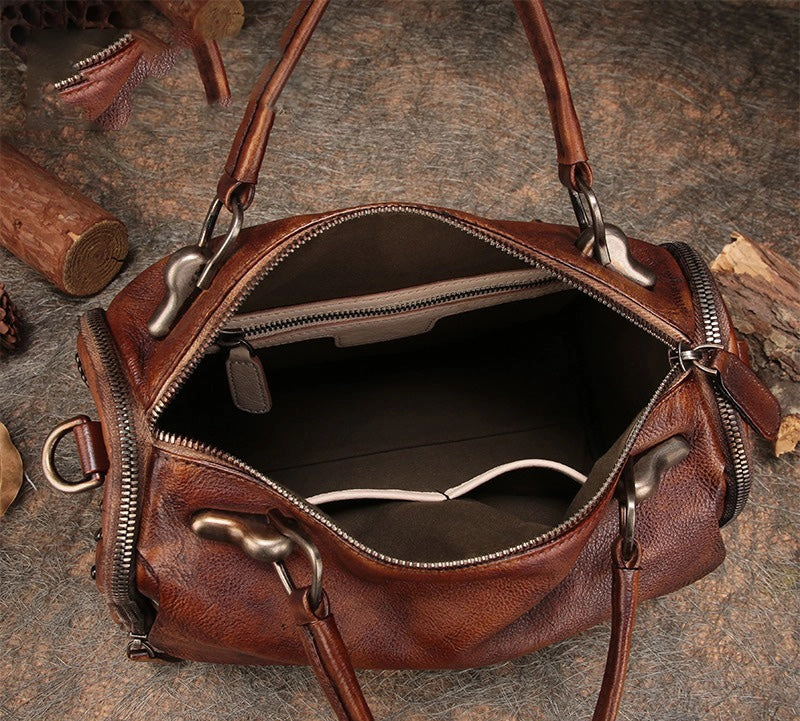 Brown Vintage Womens Leather Handbag Purse Handbag Rivet Shoulder Bag for Ladies