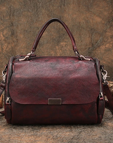 Brown Vintage Womens Leather Handbag Purse Handbag Rivet Shoulder Bag for Ladies