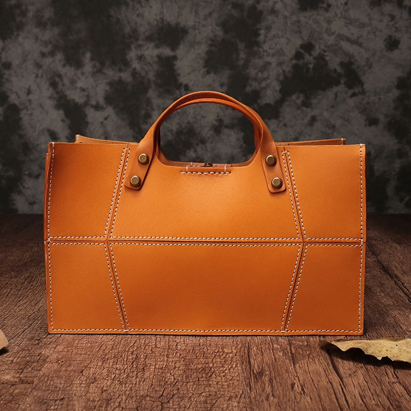 Brown Womens Handmade Leather Box Handbag Tote Brown Shoulder Bag Crossbody Purse For Women