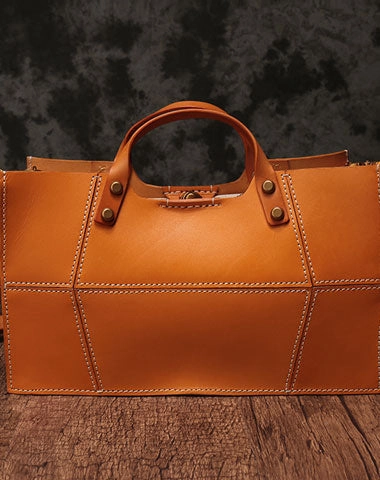 Brown Womens Handmade Leather Box Handbag Tote Brown Shoulder Bag Crossbody Purse For Women