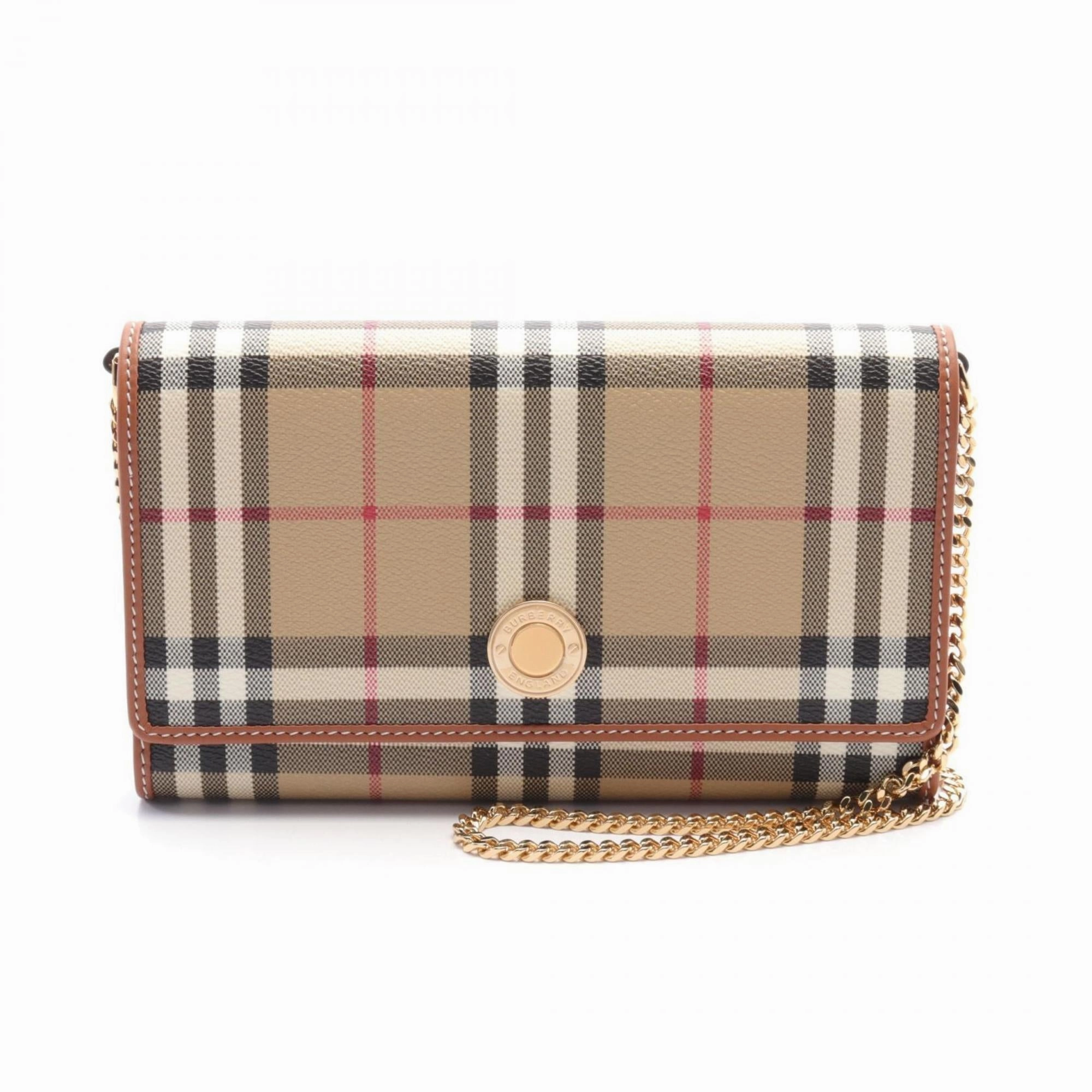 Burberry    Coated Canvas Leather Shoulder Bag