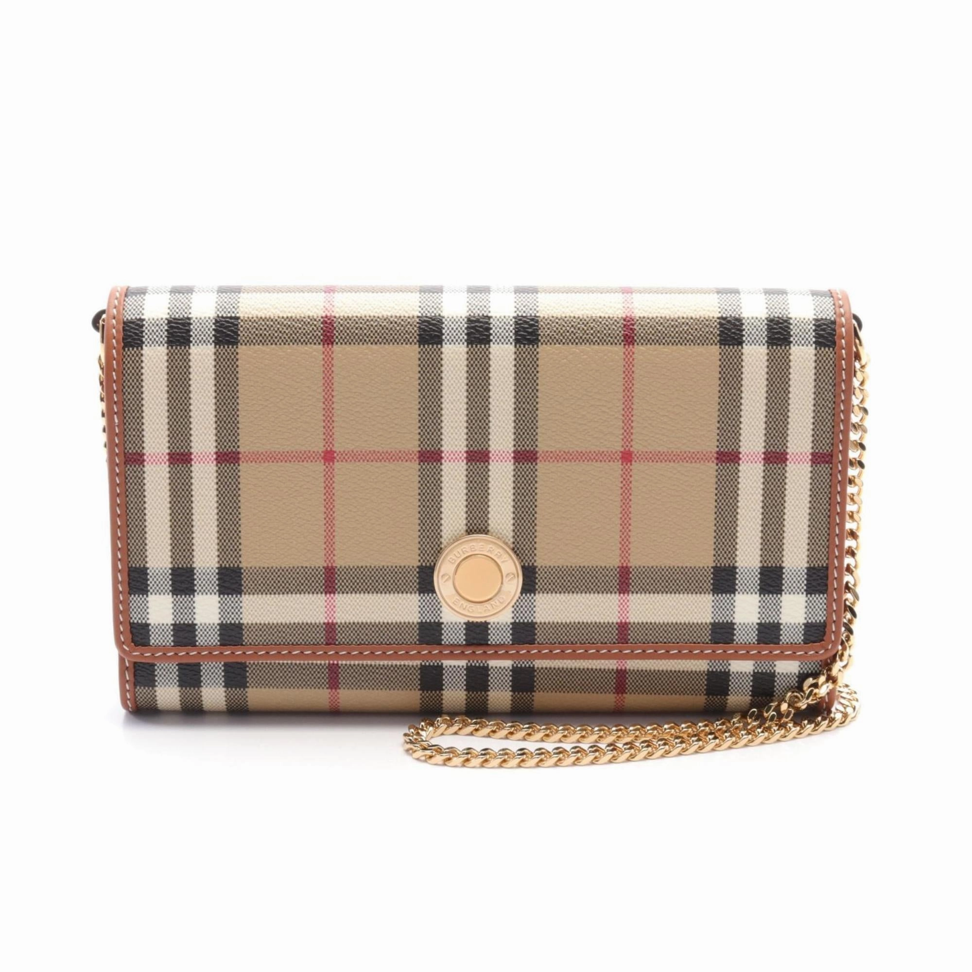 Burberry    Coated Canvas Leather Shoulder Bag