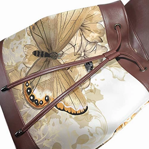 Butterfly Flower Art Women's Genuine Leather Backpack Bookbag School Purse Shoulder Bag