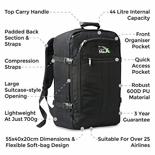 Cabin Max Metz Backpack for Men and Women Flight Approved Carry On Luggage Bag Massive 44 Litre