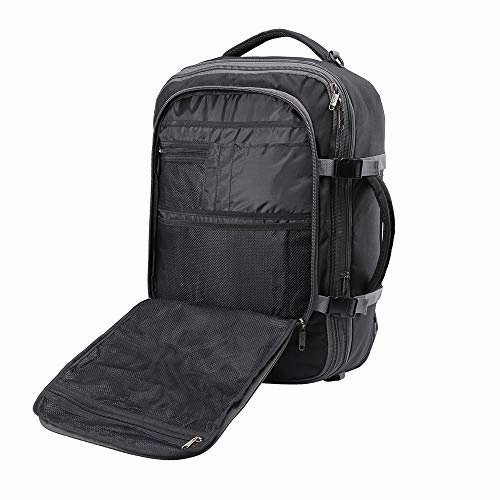 Cabin Max? Metz XL Expandable Lightweight Backpack for Men and Women - cabin bag 22x14x9 55L capacity - Approved for Most Major Airlines! (Black/Grey)