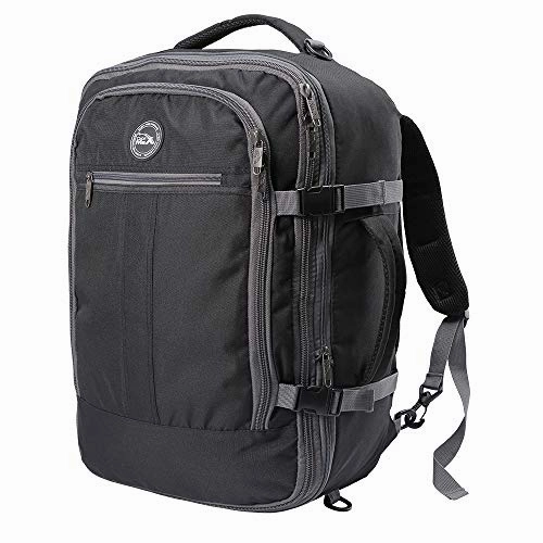 Cabin Max? Metz XL Expandable Lightweight Backpack for Men and Women - cabin bag 22x14x9 55L capacity - Approved for Most Major Airlines! (Black/Grey)