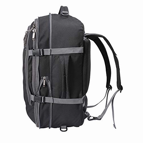 Cabin Max? Metz XL Expandable Lightweight Backpack for Men and Women - cabin bag 22x14x9 55L capacity - Approved for Most Major Airlines! (Black/Grey)