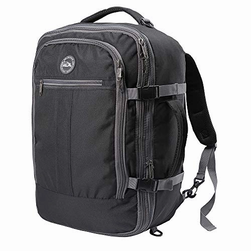 Cabin Max? Metz XL Expandable Lightweight Backpack for Men and Women - cabin bag 22x14x9 55L capacity - Approved for Most Major Airlines! (Black/Grey)