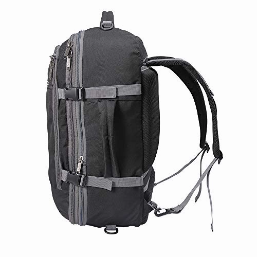 Cabin Max? Metz XL Expandable Lightweight Backpack for Men and Women - cabin bag 22x14x9 55L capacity - Approved for Most Major Airlines! (Black/Grey)