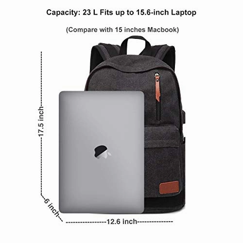Canvas Laptop Backpack, Waterproof School Backpack With USB Charging Port For Men Women, Vintage