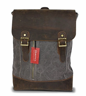 Canvas Leather Laptop Backpack C Unisex, Classic Style, Genuine Leather (Grey)