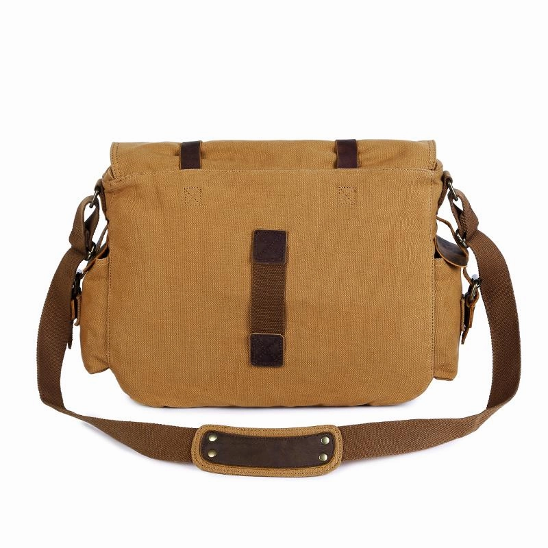 Canvas Leather Women Mens Blue 15'' Messenger Bag Khaki Side Bag Brown Shoulder Bag For Men