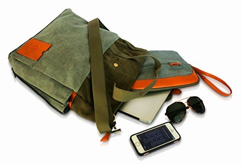 Canvas Tote Shoulder Bag With Large Padded Laptop Compartment And Bonus Ipad/Tablet Sleeve. Perfect
