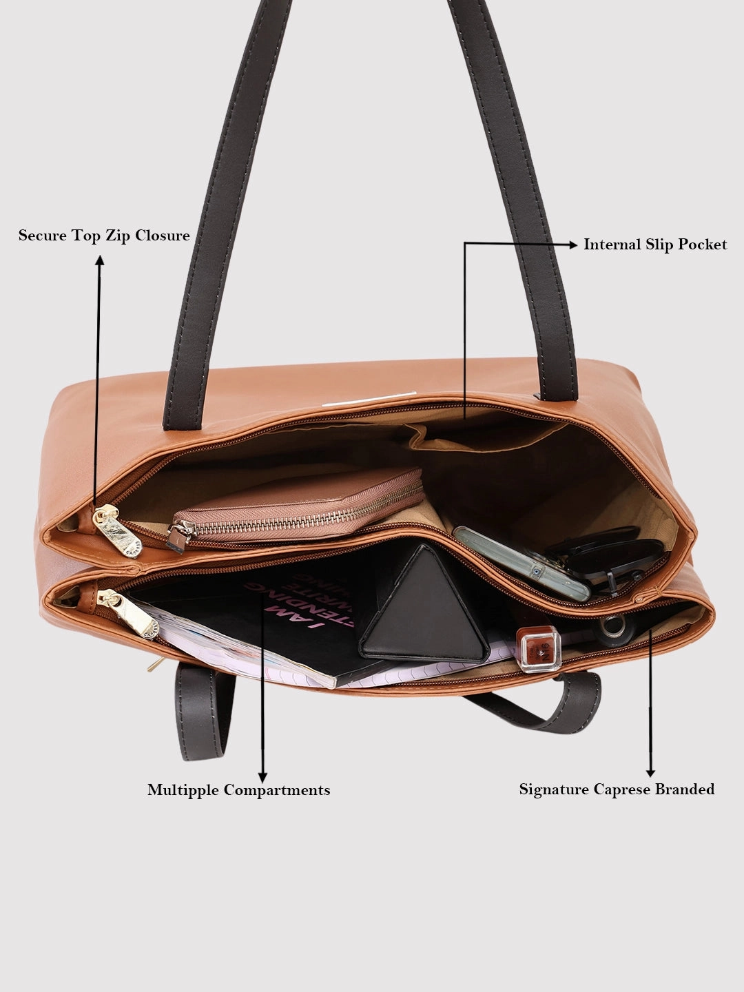 Caprese Arleen Medium Tan Satchel Bag