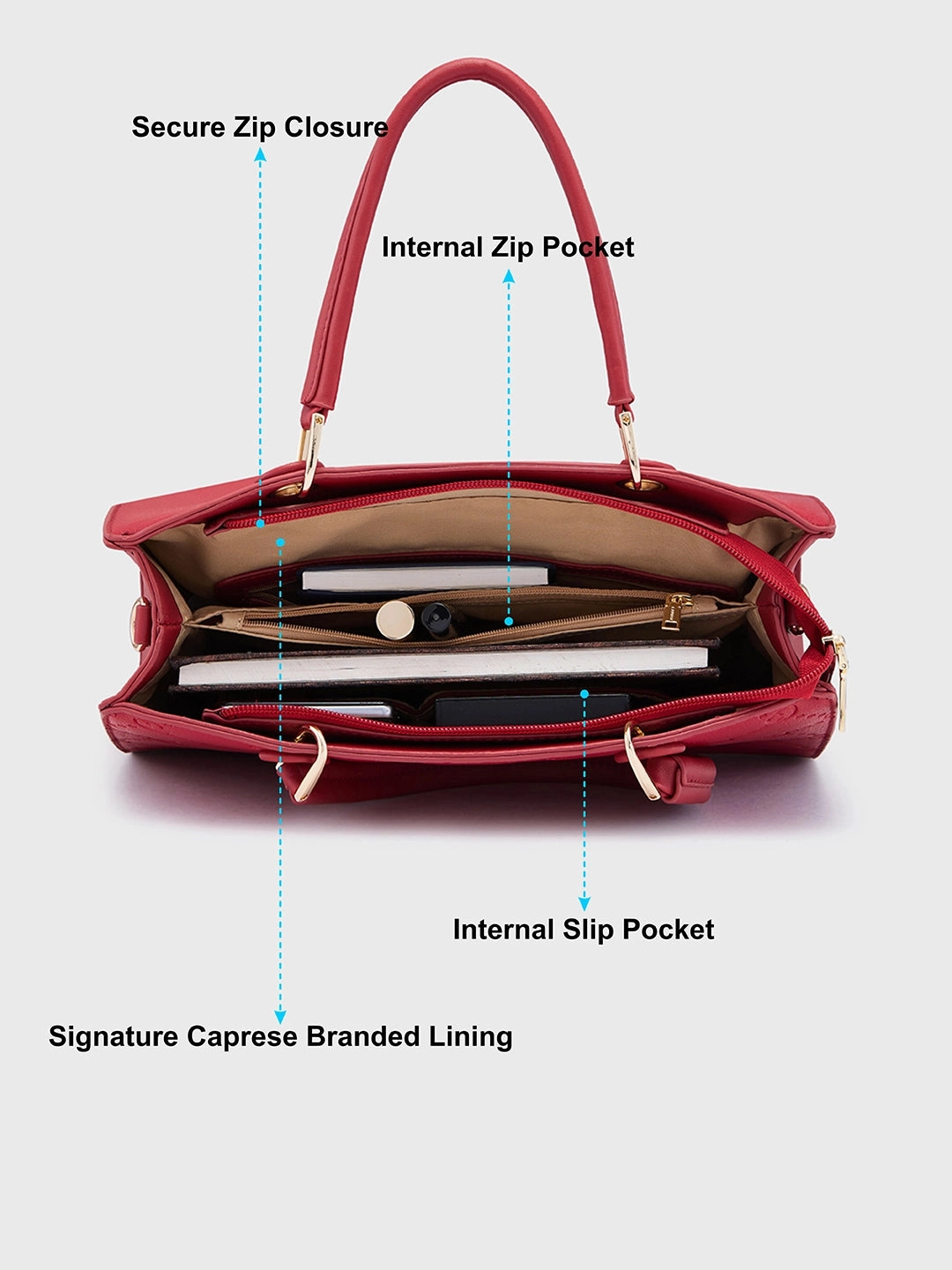 Caprese Brianna Medium Red Satchel Bag