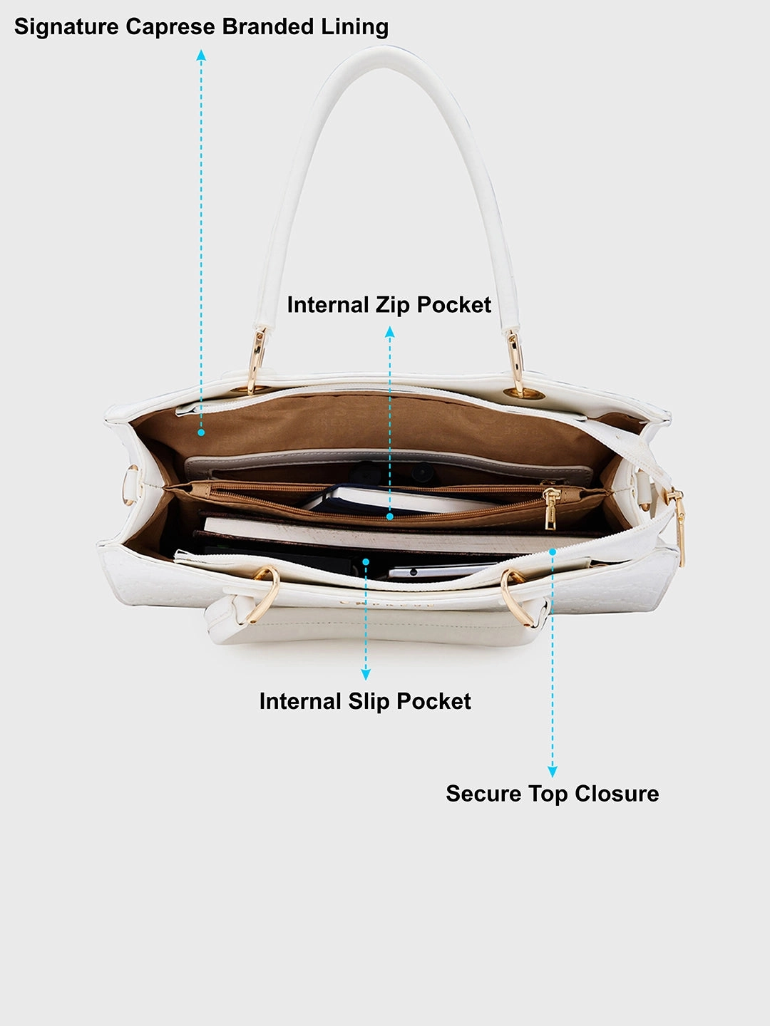 Caprese Brianna Medium White Satchel Bag