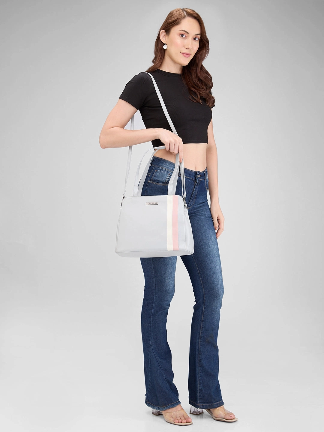 Caprese Chia Medium Light Grey Satchel Bag