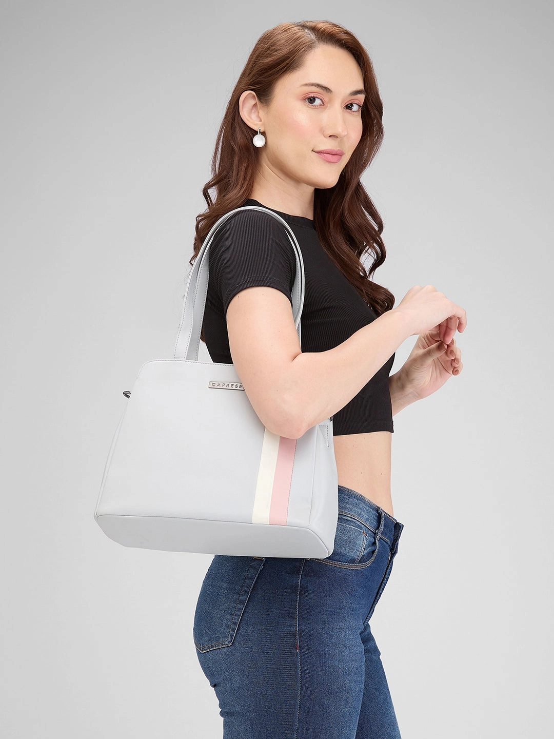 Caprese Chia Medium Light Grey Satchel Bag