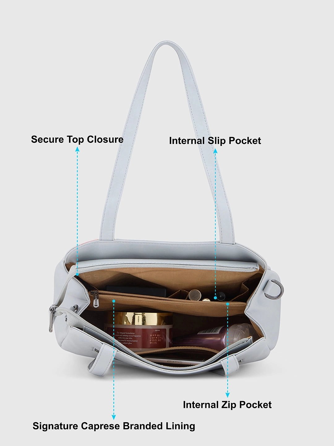 Caprese Chia Medium Light Grey Satchel Bag