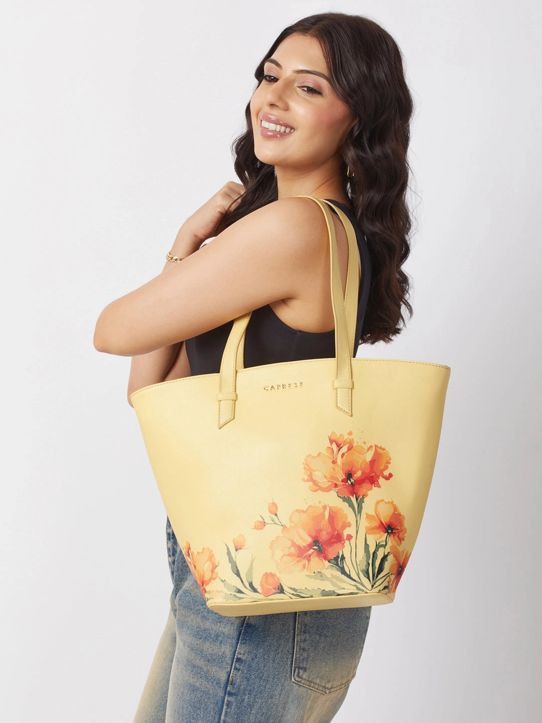 Caprese Chloe Large Yellow Satchel Bag