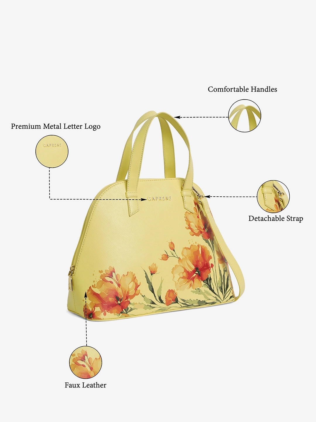 Caprese Chloe Medium Yellow Satchel Bag