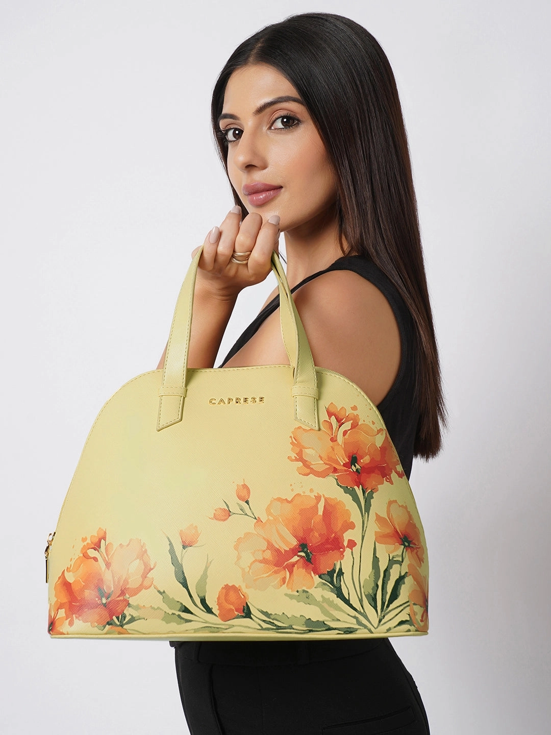 Caprese Chloe Medium Yellow Satchel Bag