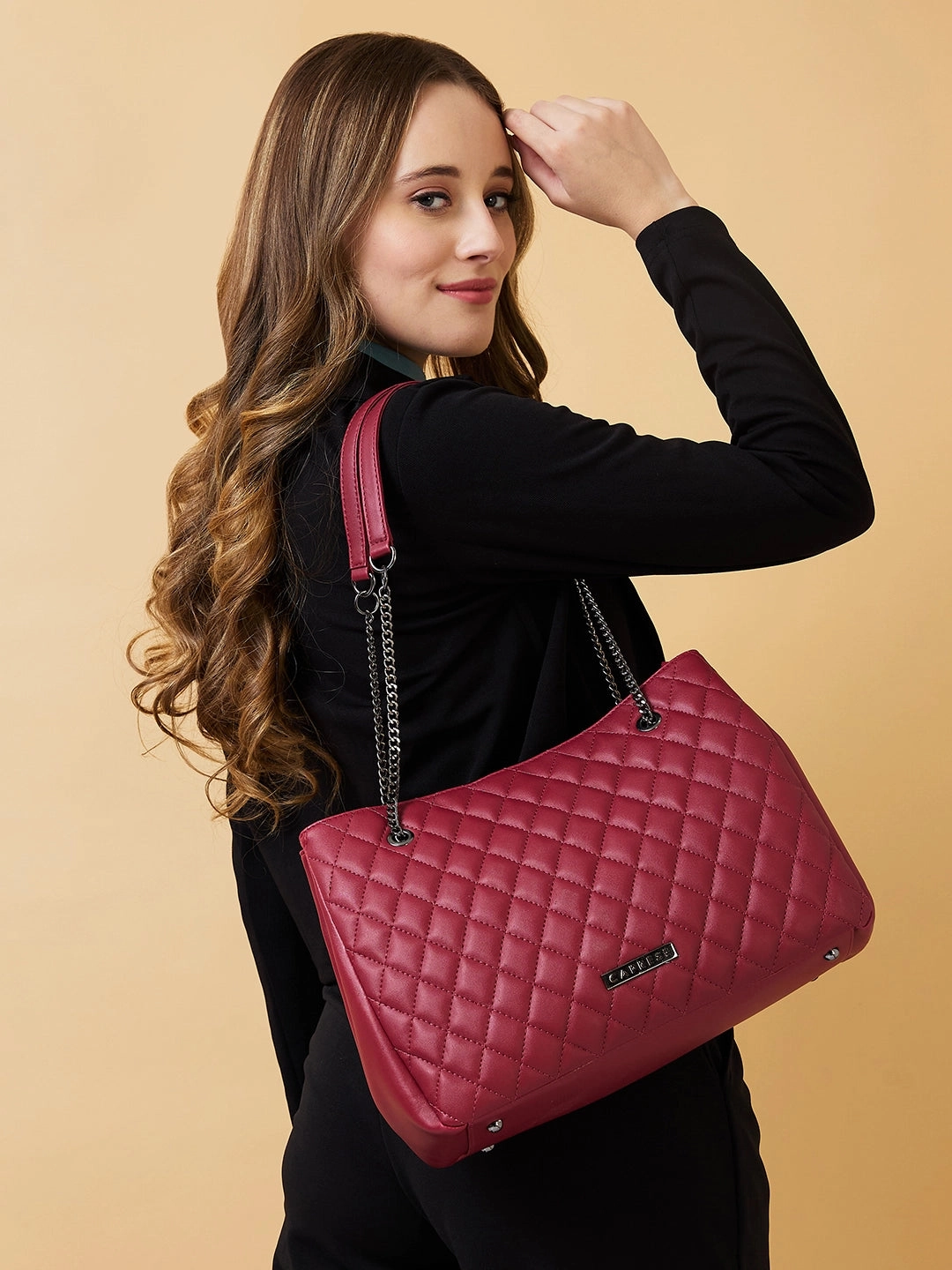 Caprese Cicely Large Maroon Satchel Bag