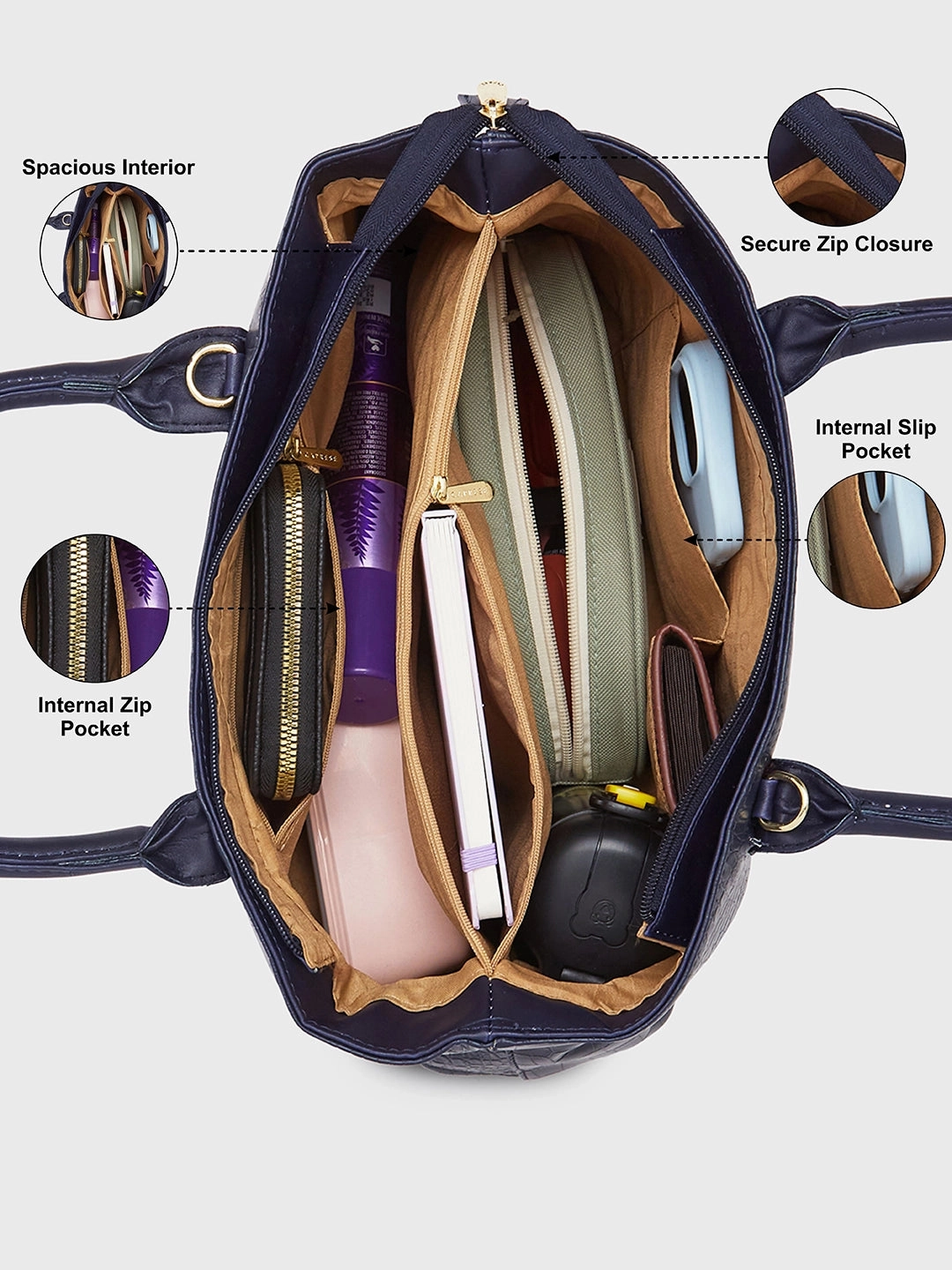 Caprese Cynthia Medium Navy Satchel Bag