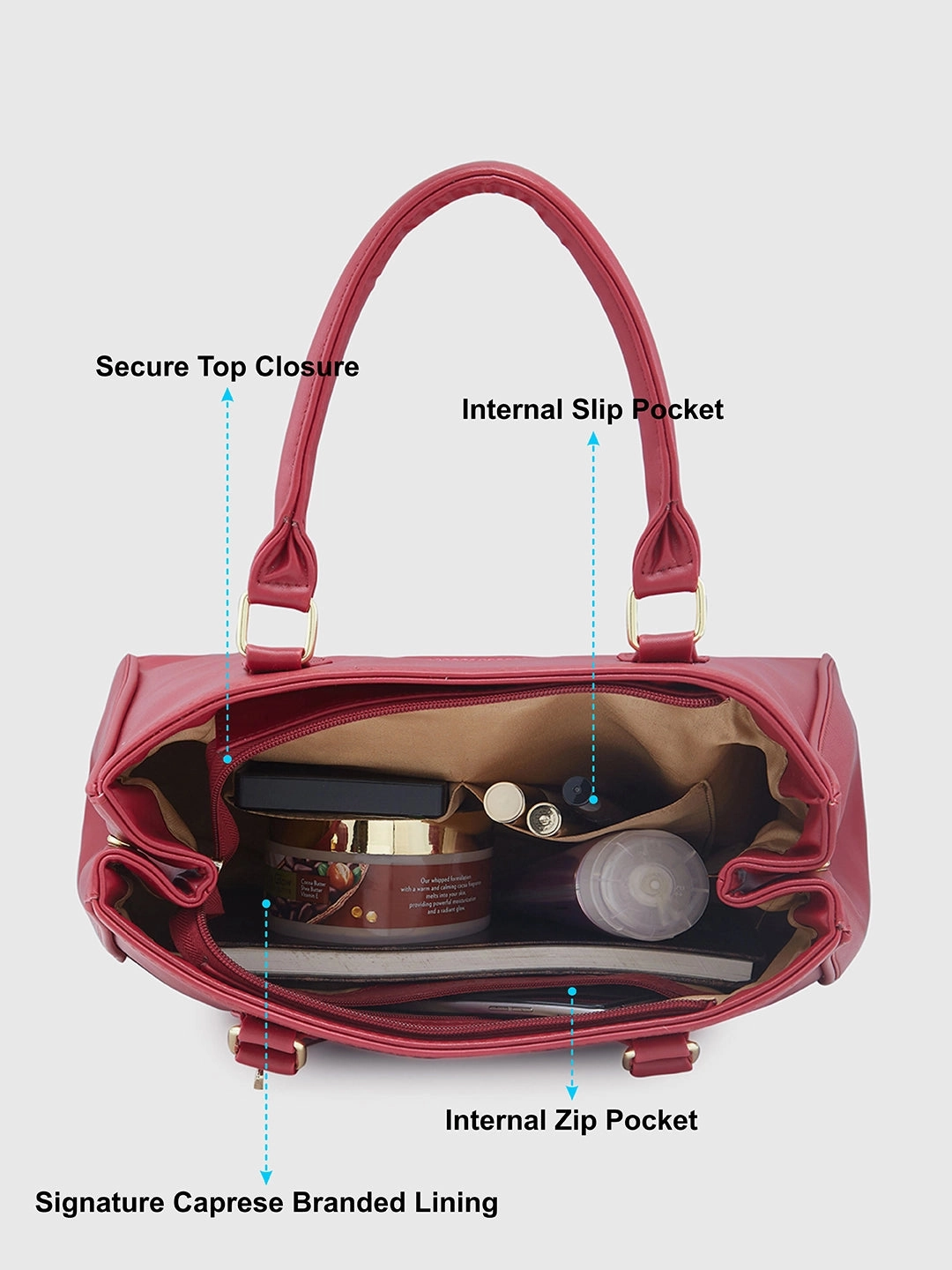 Caprese Dora Large Burgundy Satchel Bag