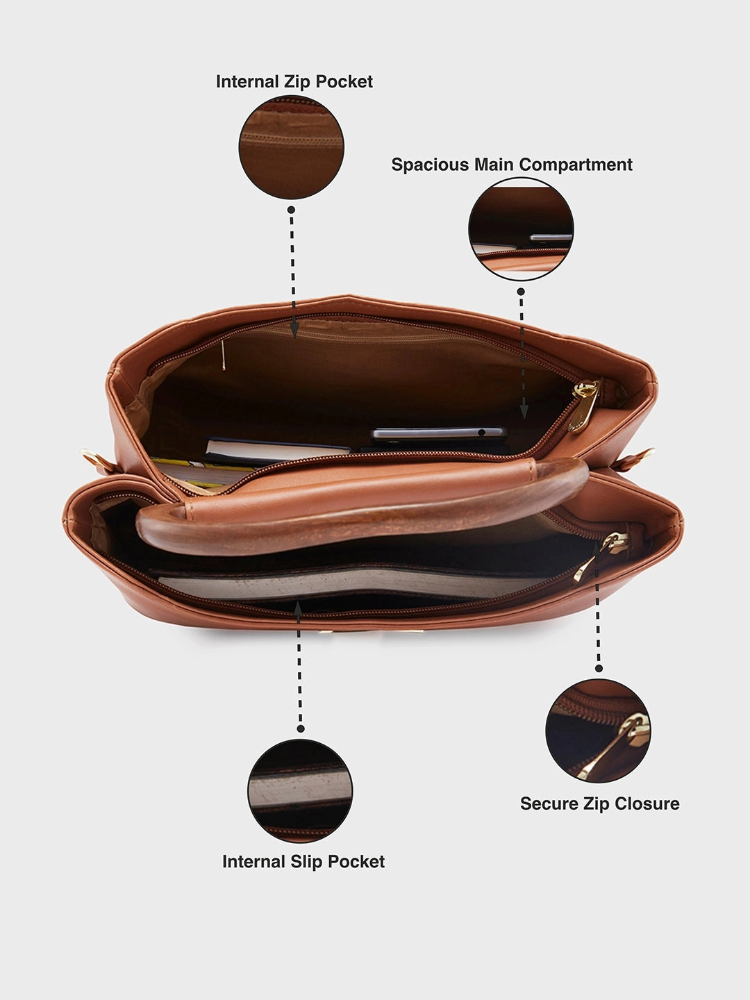 Caprese Edwina Medium Brown Satchel Bag