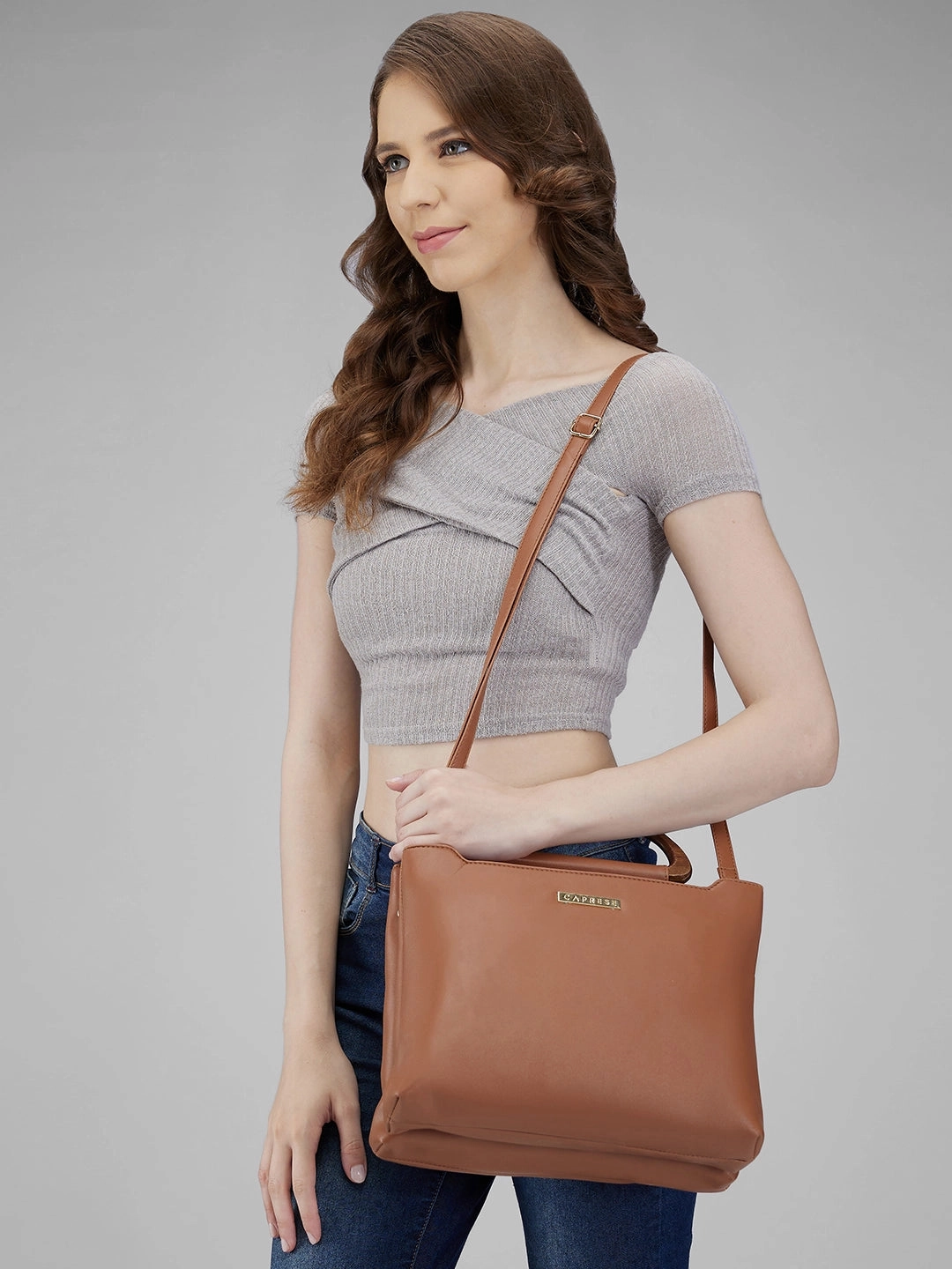 Caprese Edwina Medium Brown Satchel Bag