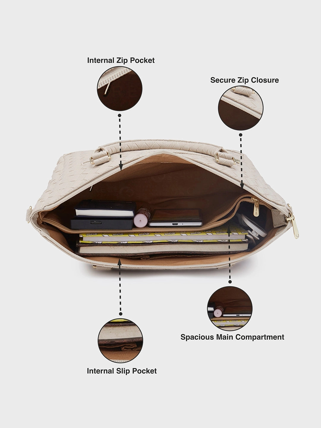 Caprese Eleana Large Beige Satchel Bag Bag