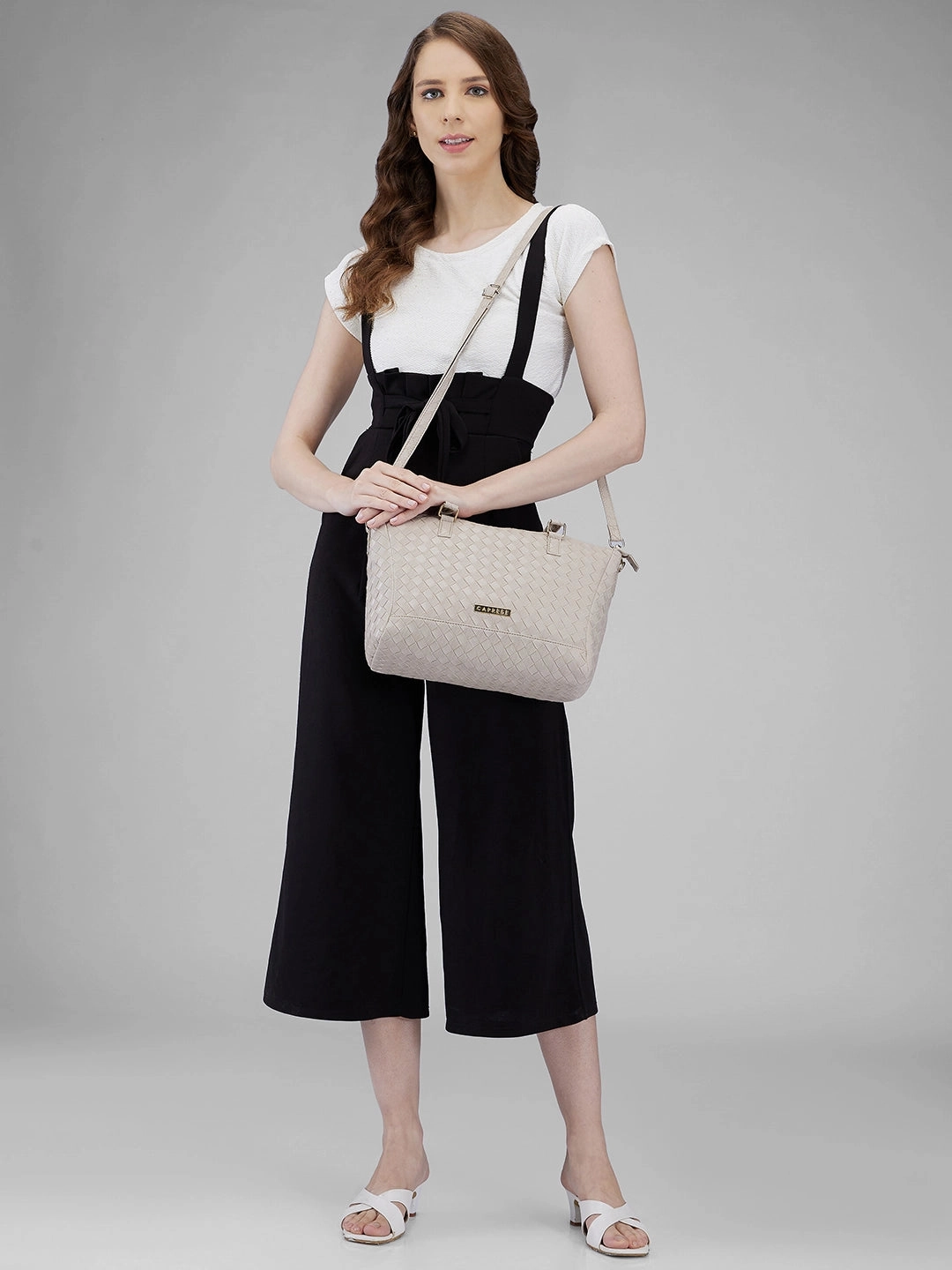 Caprese Eleana Large Beige Satchel Bag Bag