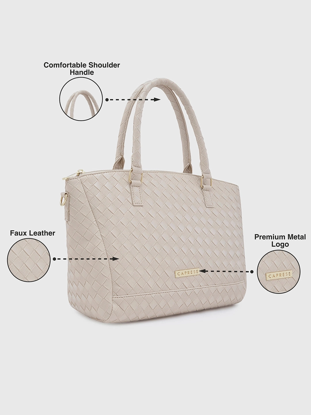 Caprese Eleana Large Beige Satchel Bag Bag