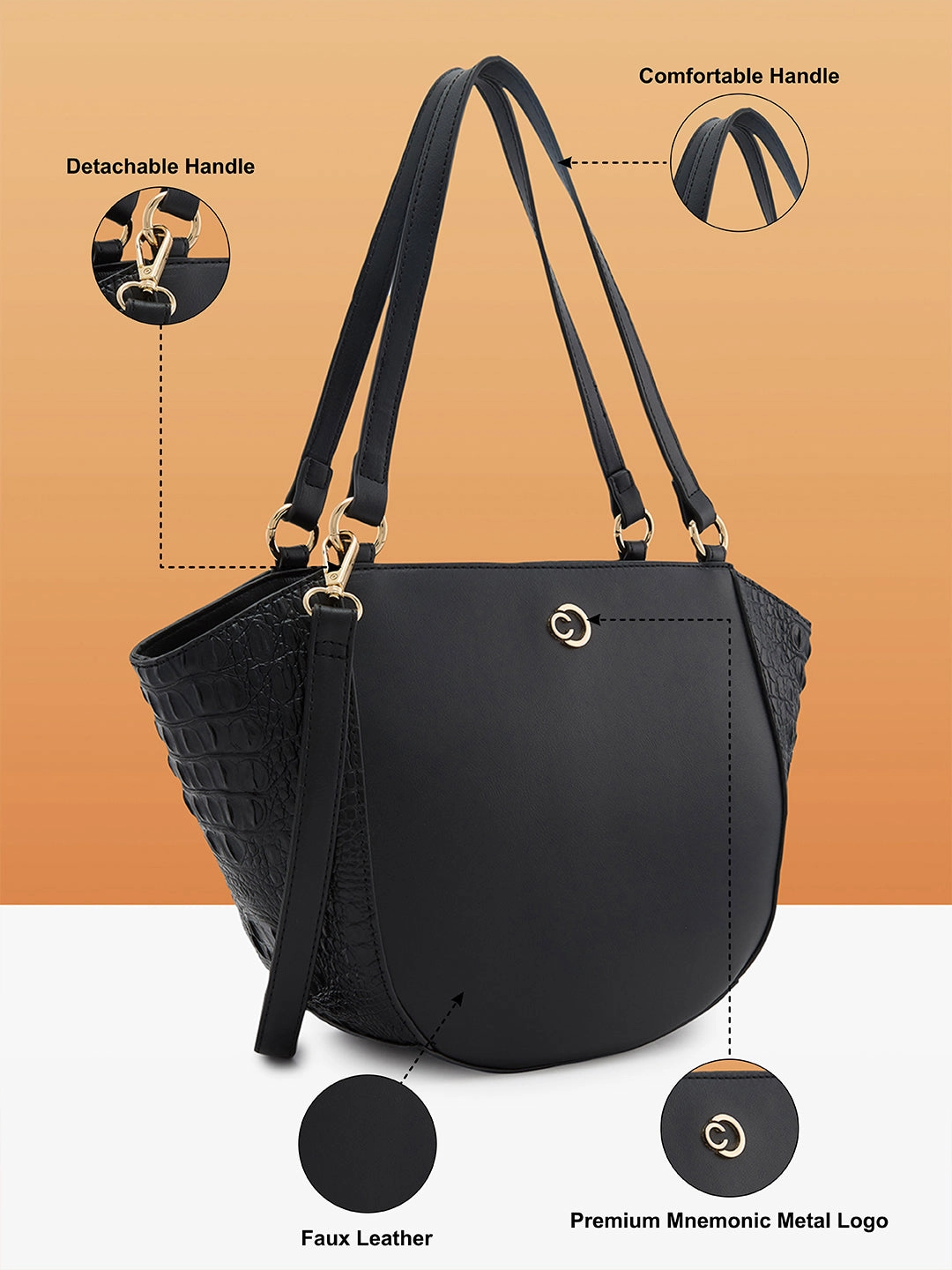 Caprese Felix Large Black Satchel Bag